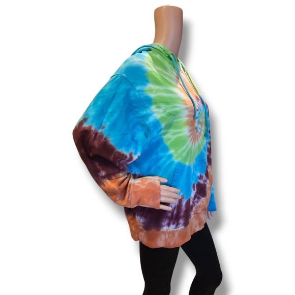 RAG SUPPLY Unisex Multi 🌈 Rainbow Tie-Dye Oversized Hooded Sweatshirt - Picture 11 of 16